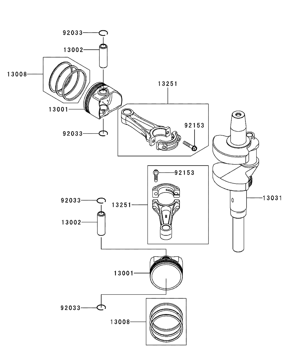 Kawasaki Fx850v-As00 Piston And Cranshaft Diagram and Parts List for M60-KW (53AI8CT6050-31HP-OHV)(2010) Cub Cadet Lawn Tractor